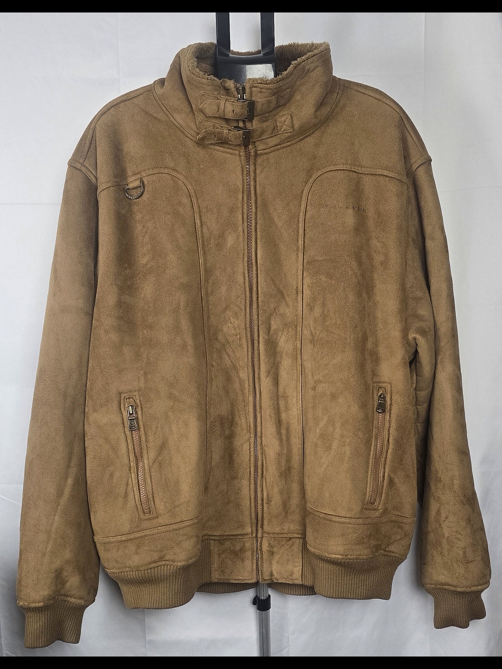 VTG Sean John Suede Sherpa Bomber Jacket 3XL Cognac Buckle Aviator Hip Hop Coat